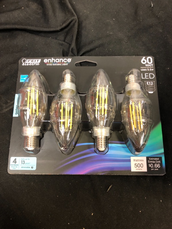 Photo 2 of 60-Watt Equivalent B10 E12 Candelabra Dimmable Filament CEC Clear Glass Chandelier LED Light Bulb Daylight (4-Pack)
