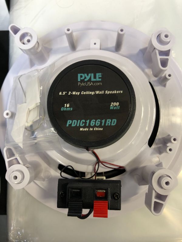 Photo 3 of Pyle Pair 6.5” Flush Mount In-wall In-ceiling 2-Way Home Speaker System Spring Loaded Quick Connections Dual Polypropylene Cone Polymer Tweeter Stereo Sound 200 Watts (PDIC1661RD) White