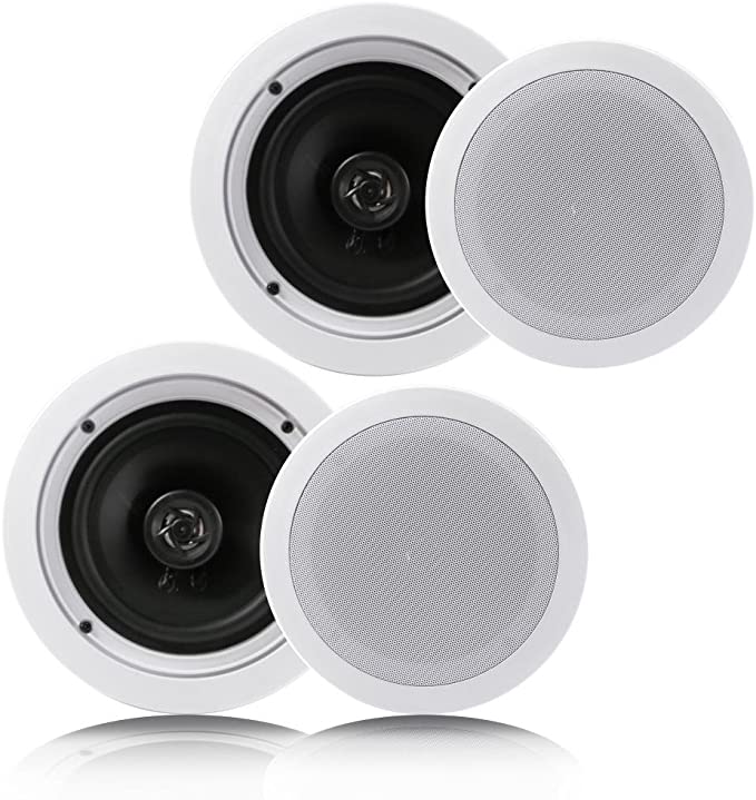 Photo 1 of Pyle Pair 6.5” Flush Mount In-wall In-ceiling 2-Way Home Speaker System Spring Loaded Quick Connections Dual Polypropylene Cone Polymer Tweeter Stereo Sound 200 Watts (PDIC1661RD) White