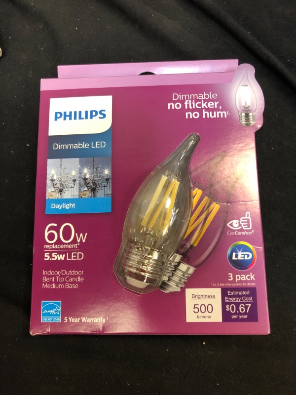 Photo 2 of 60-Watt Equivalent B11 Dimmable Edison LED Candle Light Bulb Glass Bent Tip Medium Base Daylight (5000K) (3-Pack)
