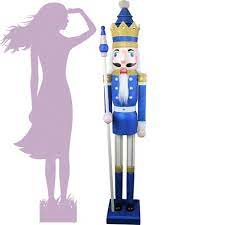 Photo 1 of 5ft Tall Life-Size Large/Giant Blue Glitter Christmas Wooden Nutcracker King Ornament on Stand Holds Golden Scepter for Indoor Outdoor Xmas/Event/Wedding Decoration(5 feet, King Blue