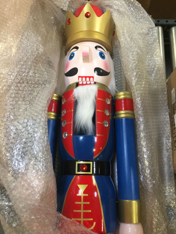 Photo 4 of 5ft Tall Life-Size Large/Giant Blue Glitter Christmas Wooden Nutcracker King Ornament on Stand Holds Golden Scepter for Indoor Outdoor Xmas/Event/Wedding Decoration(5 feet, King Blue