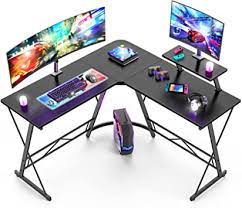 Photo 1 of L Shaped Desk, Computer Corner Desk, Home Gaming Desk, Office Writing Workstation with Large Monitor Stand, Space-Saving, Easy to Assemble, Black