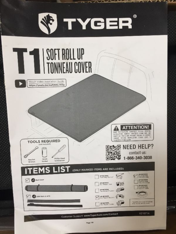 Photo 1 of Tyger Auto TG-BC1T9044 T1 Soft Roll Up Truck Bed Tonneau Cover (5-feet) Toyota Tacoma 2016-2020