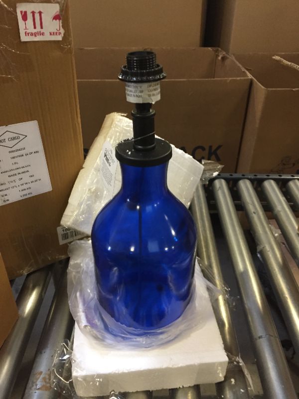 Photo 2 of 16 INCH TALL BLUE BOTTLE LAMP.
