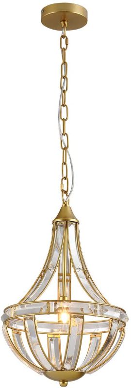 Photo 1 of 1-Light Antique Farmhouse Pendant Light, Gold Brass with Cut Crystal Glass Chandelier, Modern Ceiling Hanging Pendant Lighting Fixtures for Kitchen Island Bedroom Dining Room Bathroom Entryway Foyer
