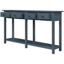 Photo 1 of 59 in. Antique Navy Rustic Brushed Texture Entryway Rectangle Wood Console Table with Drawer and Bottom Shelf
