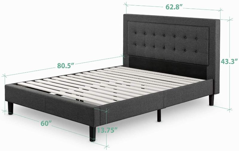 Photo 1 of Zinus Dachelle Upholstered Platform Bed Frame / Mattress Foundation / Wood Slat Support / No Box Spring Needed / Easy Assembly, Queen, Platform Bed Only, Dark Grey
