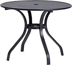 Photo 1 of 38” Outdoor Patio Table W/Metal Slat Surface & Steel Tube, Simple Patio Table W/ 1’5” Umbrella Hole fits Universal Umbrellas, Exterior Outdoor Patio Table for Backyard, Poolside, or BBQ 
