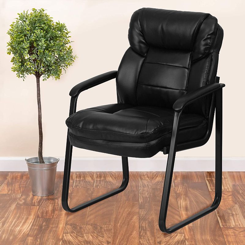 Photo 1 of Flash Furniture Black LeatherSoft Executive Side Reception Chair with Lumbar Support and Sled Base
Missing Instructions