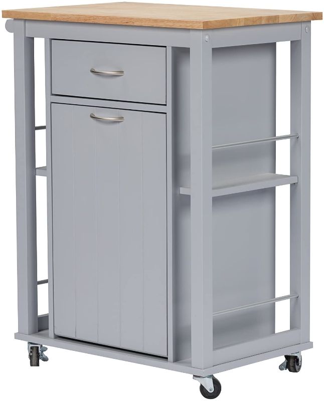 Photo 1 of Baxton Studio Yonkers Contemporary Kitchen Cart with Wood Top, Light Grey
