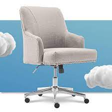 Photo 1 of Serta Leighton Home Office Chair with Memory Foam, Height-Adjustable Desk Accent Chair with Chrome-Finished Stainless-Steel Base, Twill Fabric, Light Gray
