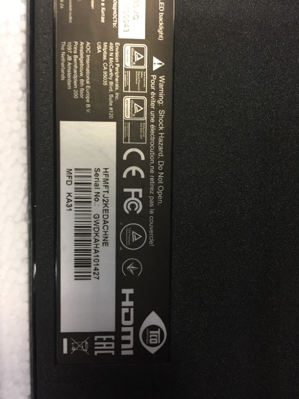 Photo 4 of AOC U2790VQ 27" 4K 3840x2160 UHD Frameless Monitor, IPS, 5ms, 1 Billion+ Colors, 108% sRGB, VESA. SELLING FOR PARTS. 
