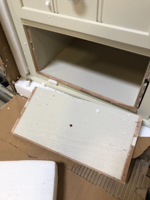 Photo 2 of 3-Drawer Off-White End Table. BROKEN. SELLING FOR PARTS.