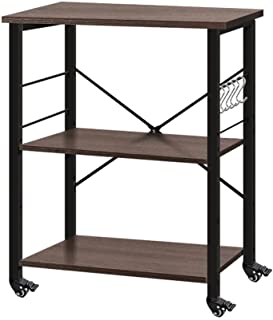 Photo 1 of AZL1 Life Concept Accent 3-Tier With 5 Hooks Kitchen Rack Utility Microwave Oven Stand Movable Cart Workstation Shelf, 23.7inch, Brown
