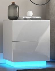 Photo 1 of Woodyhome™ Modern LED Nightstand Glossy Drawer End Tables with Remote POA6154664 WHITE

