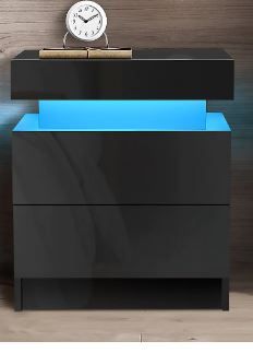 Photo 1 of Woodyhome™ LED Nightstand RGB with 2 Glossy Drawer BLACK POA6837554
