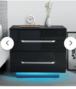 Photo 1 of Woodyhome™ Nightstand Modern LED Bedside Table High Gloss with 2 Drawers POA6154899 BLACK
