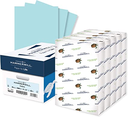 Photo 1 of Hammermill Colored Paper, 20 lb Blue Printer Paper, 11 x 17-2 Ream (1000 Sheets) - Made in the USA, Pastel Paper, 102137R
