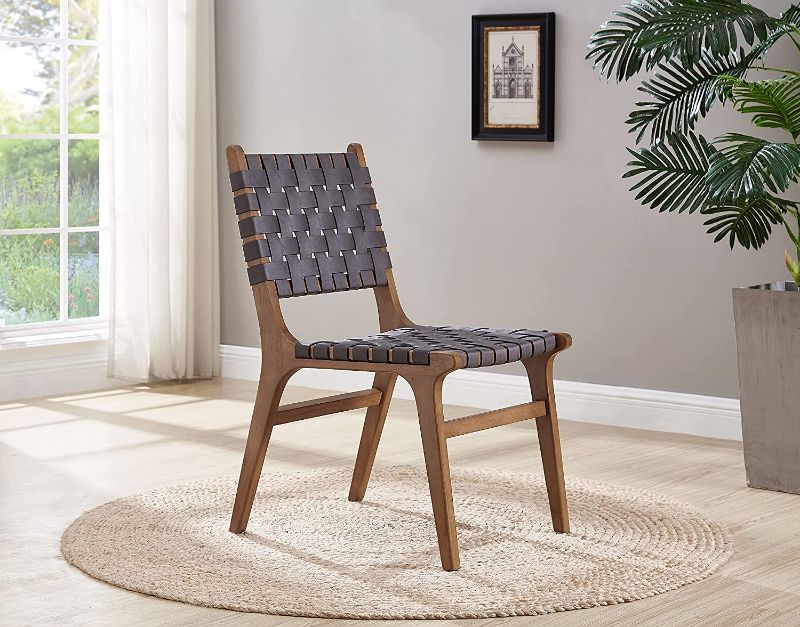 Photo 1 of Ball & Cast Home Kitchen Faux Leather Woven Dining Chair, 18 x 25 x 34.5 inch(W x D x H), Dark Grey
