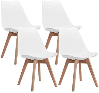 Photo 1 of CangLong Mid Century Modern DSW Side Chair with Wood Legs for Kitchen, Living Dining Room, Set of 4, White