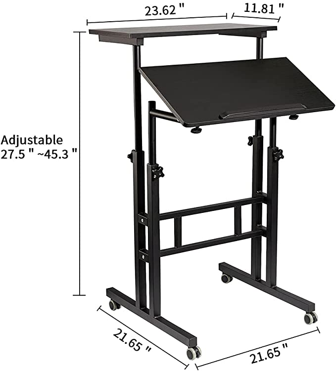 Photo 1 of SIDUCAL Mobile Stand Up Desk, Adjustable Laptop Desk with Wheels Home Office Workstation, Rolling Desk Laptop Cart for Standing or Sitting, Black
