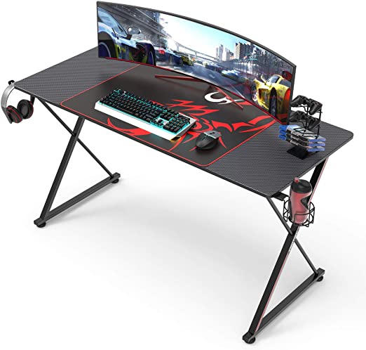 Photo 1 of Eureka Ergonomic Gaming Table, Gaming Desk, X-Shaped Gaming Computer Desk, PC Desk with Free Mouse Mat, Drink Holder and Headphone Holder, Black
