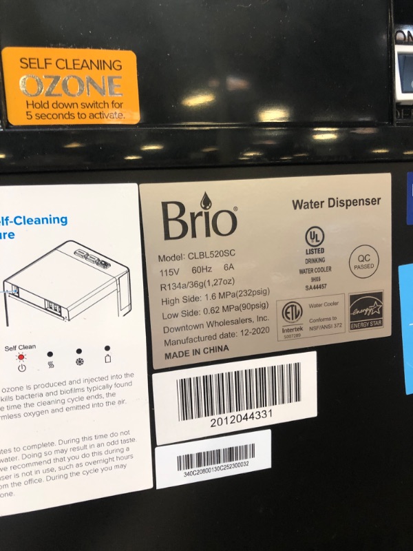 Photo 3 of Brio - CLBL520SC Self Cleaning Bottom Loading Water Cooler Water Dispenser & Cool Water - UL/Energy Star Approved & New Wave Enviro Products BPA Free Tritan Bottle, 5-Gallon
