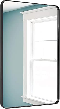 Photo 1 of DOHEEM Wall Mirror for Bathroom - Rounded Corner Mirror Black Metal Frame 24" X 36" Hangs Horizontal Or Vertical
