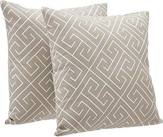 Photo 1 of Amazon Basics 2-Pack Linen Style Decorative Throw Pillows - 18" Square, Taupe Geometric
