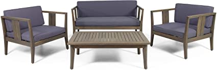 Photo 1 of Beatrice Outdoor 4 Seater Acacia Wood Chat Set, Gray and Dark Gray
