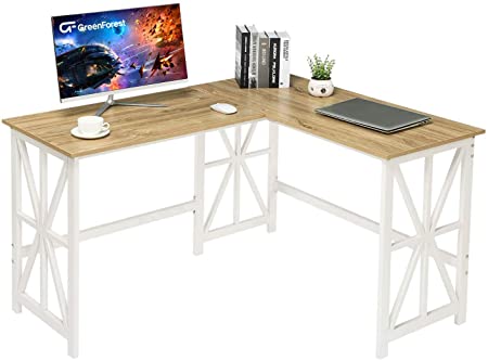 Photo 1 of GreenForest L Shaped Corner Desk 51 inch, Industrial Style Compact Design Computer Gaming Desk PC Laptop Workstation for Home Office, Oak 
