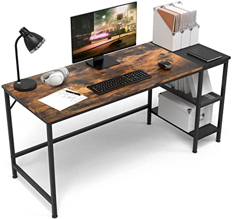 Photo 1 of HOMIDEC 63" Writing Computer Desk with Storage Shelves, Office Work Desk for Small Spaces, Writing Study, Industry Modern Table for Bedroom, Home, Office
