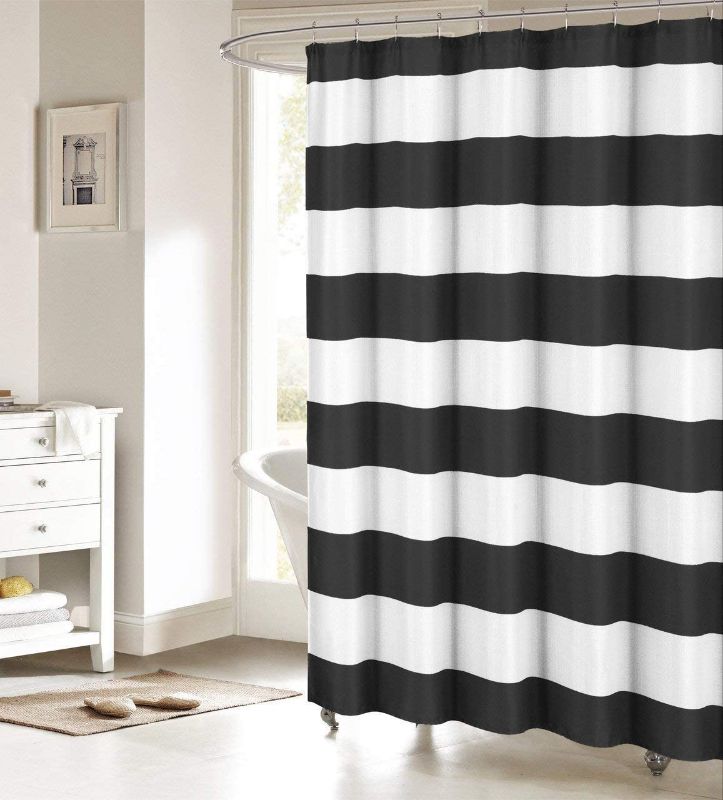 Photo 1 of FAMILYDECOR Black and White Shower Curtain Nautical Striped Design Fabric Curtains Bathroom Accessories 72x72