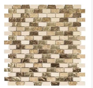 Photo 1 of 4 PK Jeffrey Court Molten 11.875 in. x 11.25 in. Interlocking Cream Glass/Cream and Emperador Marble Mosaic Tile (.927 sq. ft./Each)