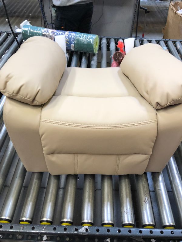 Photo 3 of Amazon Basics Faux Leather Kids/Youth Recliner with Armrest Storage, 3+ Age Group, Beige
