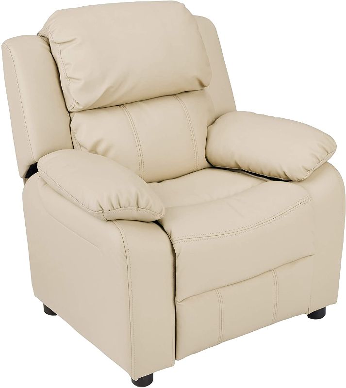 Photo 1 of Amazon Basics Faux Leather Kids/Youth Recliner with Armrest Storage, 3+ Age Group, Beige
