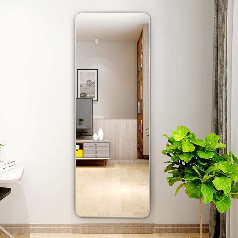 Photo 1 of BEAUTYPEAK Silver Full Length Mirror, Rounded Floor Mirror Standing Hanging or Leaning Against Wall Dressing Room Mirror Full Length, 60"x20"
