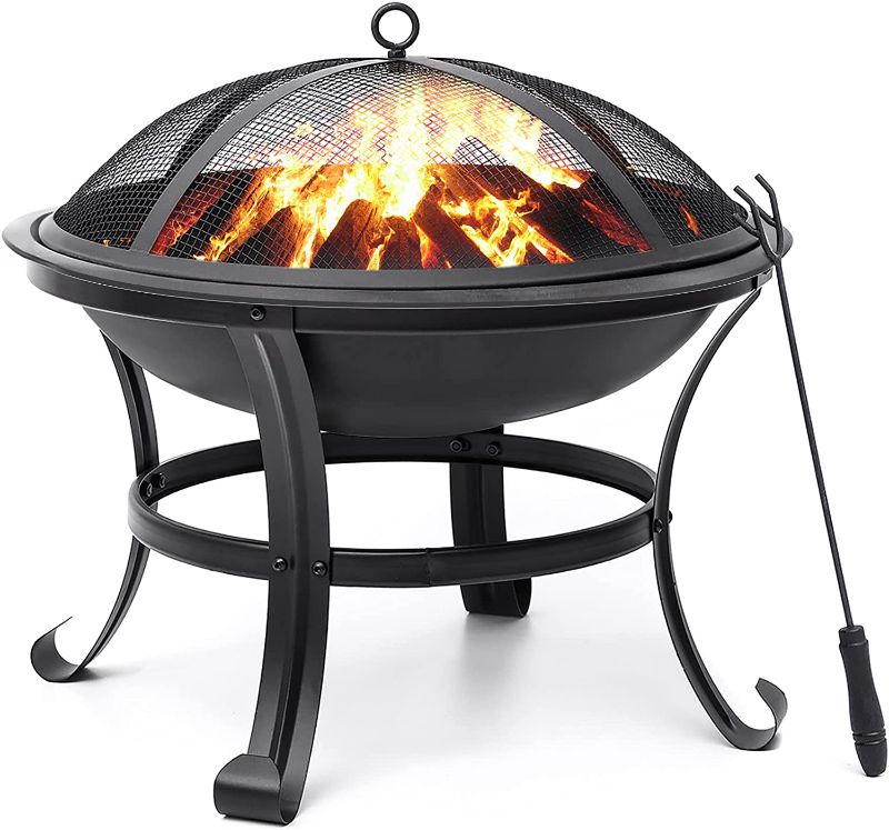 Photo 1 of 22 inch Fire Pit for Outside Outdoor Wood Burning Small Bonfire Pit Steel Firepit Bowl for Patio Camping Backyard Deck Picnic Porch,with Spark Screen,Log Grate,Poker
