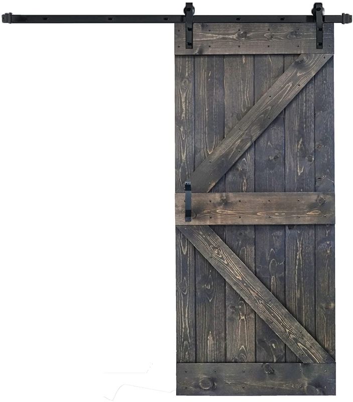 Photo 1 of 36in X 84in K Series DIY Knotty Pine Wood Interior Sliding Barn Door with 6.6FT Sliding Hardware Kit (Carbon Gray)
