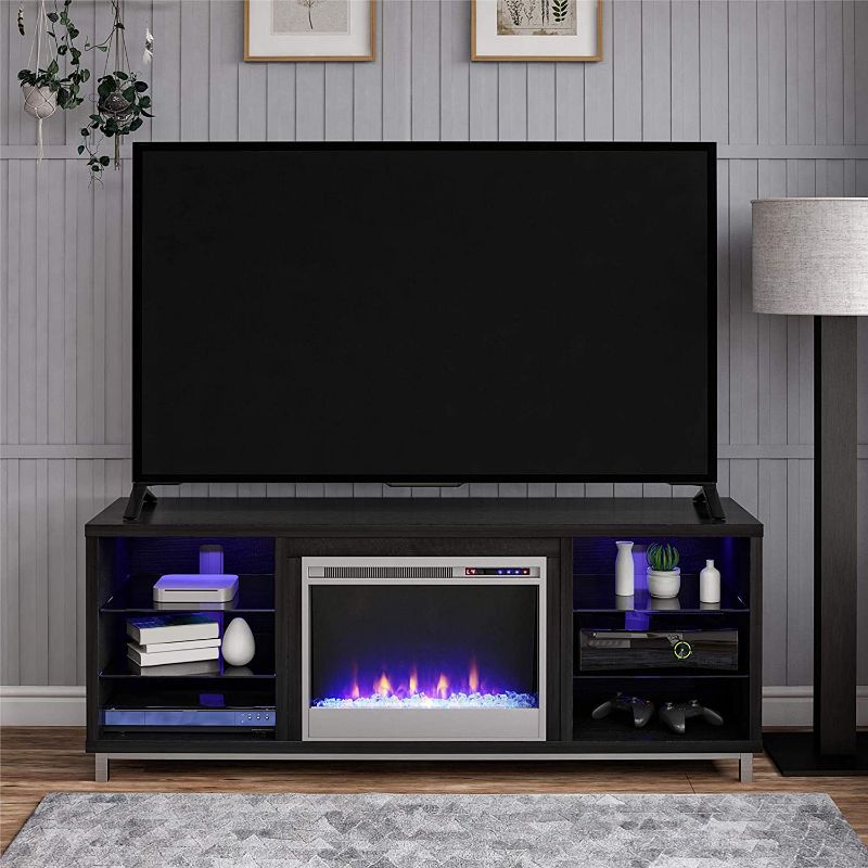 Photo 1 of Ameriwood Home Lumina Fireplace Stand for TVs, up to 70", Black Oak
