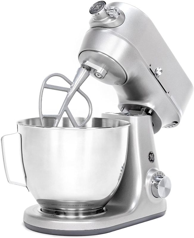 Photo 1 of GE Tilt-Head Electric Stand Mixer | 7-Speed, 350-Watt Motor | Includes 5.3-Quart Bowl, Flat Beater, Dough Hook, Wire Whisk & Pouring Shield | Countertop Kitchen Essentials | Granite Gray
Unable to Test