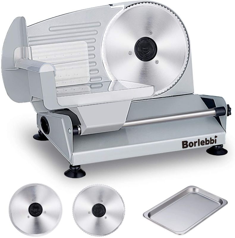 Photo 1 of Meat Slicer, 200W Electric Food Slicer with Two Removable 7.5"Stainless Steel Blades&One Stainless Steel Tray, Child Lock Protection, Adjustable Thickness, Food Slicer Machine for Meat Cheese Bread
