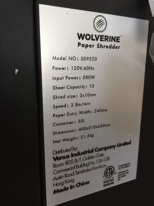 Photo 5 of WOLVERINE 15-Sheet Super Micro Cut High Security Level P-5 Heavy Duty Paper/CD/Card Shredder for Home Office, Ultra Quiet by Manganese-Steel Cutter and 8 Gallons Pullout Waste Bin SD9520 (Black ETL)
