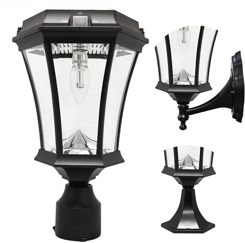 Photo 1 of Gama Sonic GS-94B-FPW Victorian Bulb Lamp Outdoor Solar Light Fixture, Pole Pier & Wall Mount Kits, Black Finish
