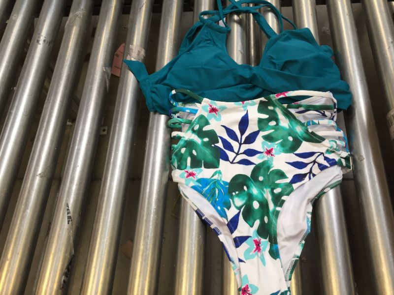 Photo 3 of Tropical Palms Twist-Front High Waisted Bikini size L
