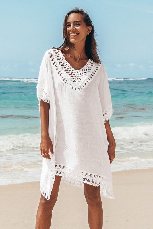 Photo 1 of White Crochet Dolman Sleeve Cover Up size M
 