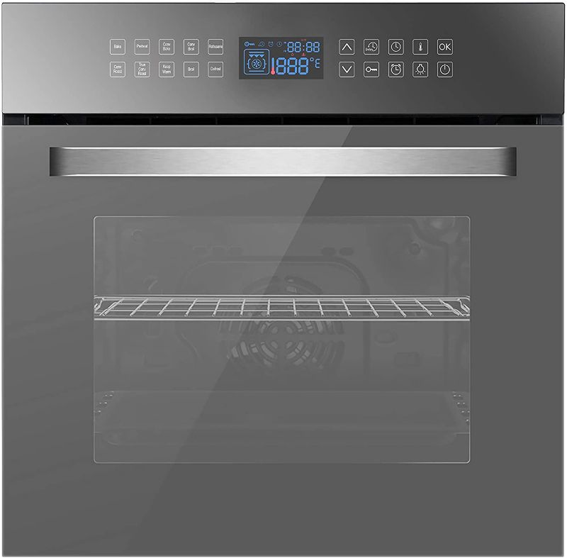 Photo 1 of Empava 24" Electric Single Wall Ovens Convection Fan 10 Cooking Functions Deluxe 360° ROTISSERIE with Sensitive Touch Control in Silver Mirror Glass EMPV-EOC17, WOB14, Stainless-Steel
