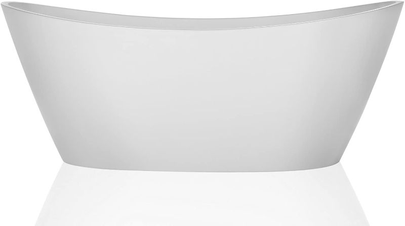 Photo 1 of Empava Luxury 67 Inch Acrylic Freestanding Bathtub Contemporary Soaking Tub with Brushed Nickel Overflow and Drain, FT518, Glossy White
