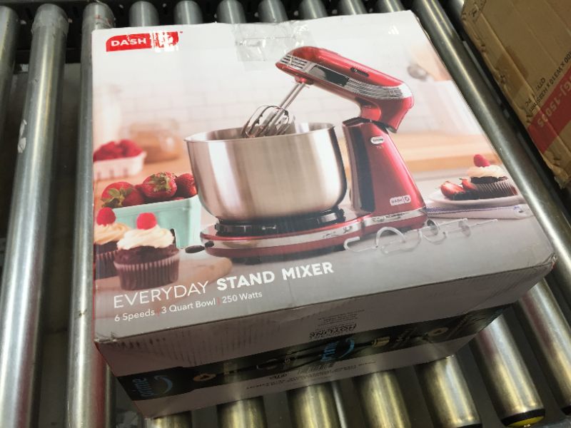 Photo 6 of DASH Stand Mixer (Electric Mixer for Everyday Use): 6 Speed Stand Mixer with 3 qt Stainless Steel Mixing Bowl, Dough Hooks & Mixer Beaters for Frosting, Meringues & More - Red, DCSM250RD
